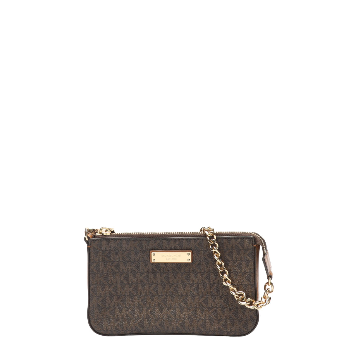 Michael Kors Jet Set Brown Logo Chain Pouchette Bag