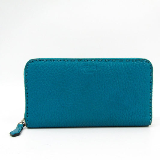 Fendi Blue Leather Zip Around Selleria Wallet