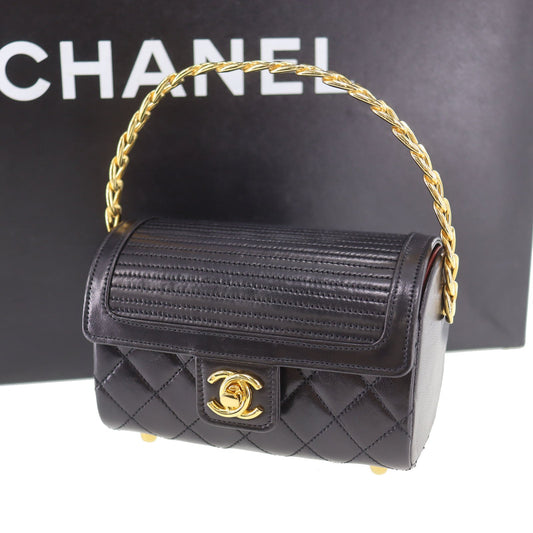 CHANEL  Flap Mini Handbag Black Lambskin Leather #CY875
