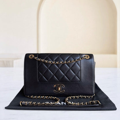Chanel Seasonal Flap Mademoiselle  - Quilted Calfskin Black Gold Hardware Series 23