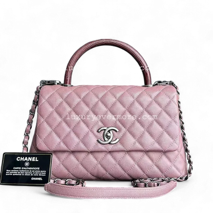 Chanel Coco Handle - Medium Pink Lizard Handle Silver Hardware Series 23