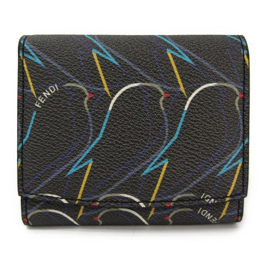 Fendi Dark Grey Coated Canvas Birds Compact Wallet (SHA-16419)