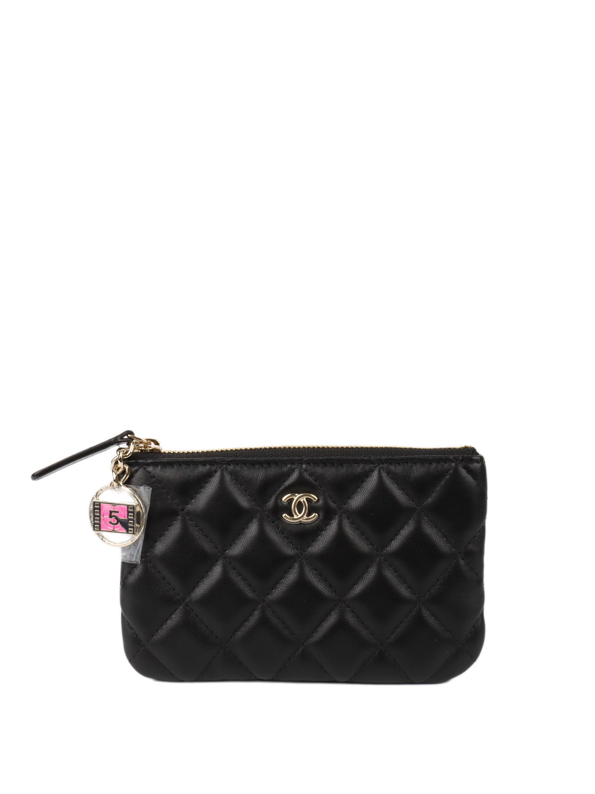 Chanel Black Lambskin Zip Pouch.