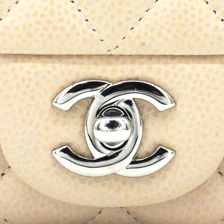 Beige Caviar Quilted Mini Square Flap Bag