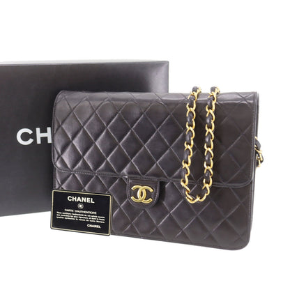 CHANEL Matelasse  Shoulder Bag Black Lambskin Leather #CN886