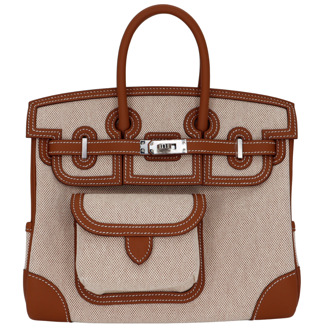 Hermès 25cm Birkin Cargo Ecru/Gold Canvas/Swift Leather Palladium Hardware