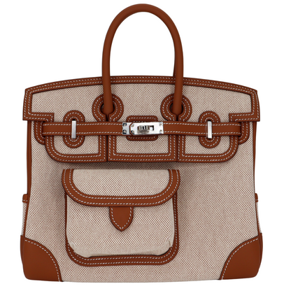 Hermès 25cm Birkin Cargo Ecru/Gold Canvas/Swift Leather Palladium Hardware