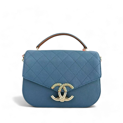 Chanel Coco Curve Cuba - Caviar Medium Quilted Dark Blue Gold Hardware Series 23