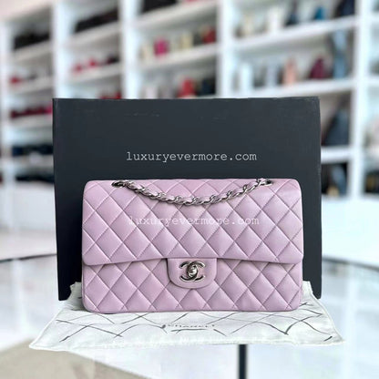 Double Flap Quilted Lambskin Violet Silver Hardware Series 17