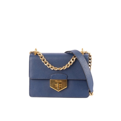 Prada Blue Leather Turnlock Flap Chain Crossbody Bag