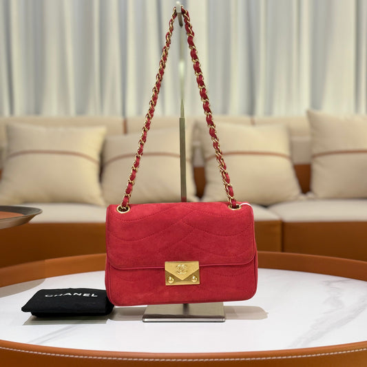 CHANEL FLAP BAG SUEDE LEATHER RED