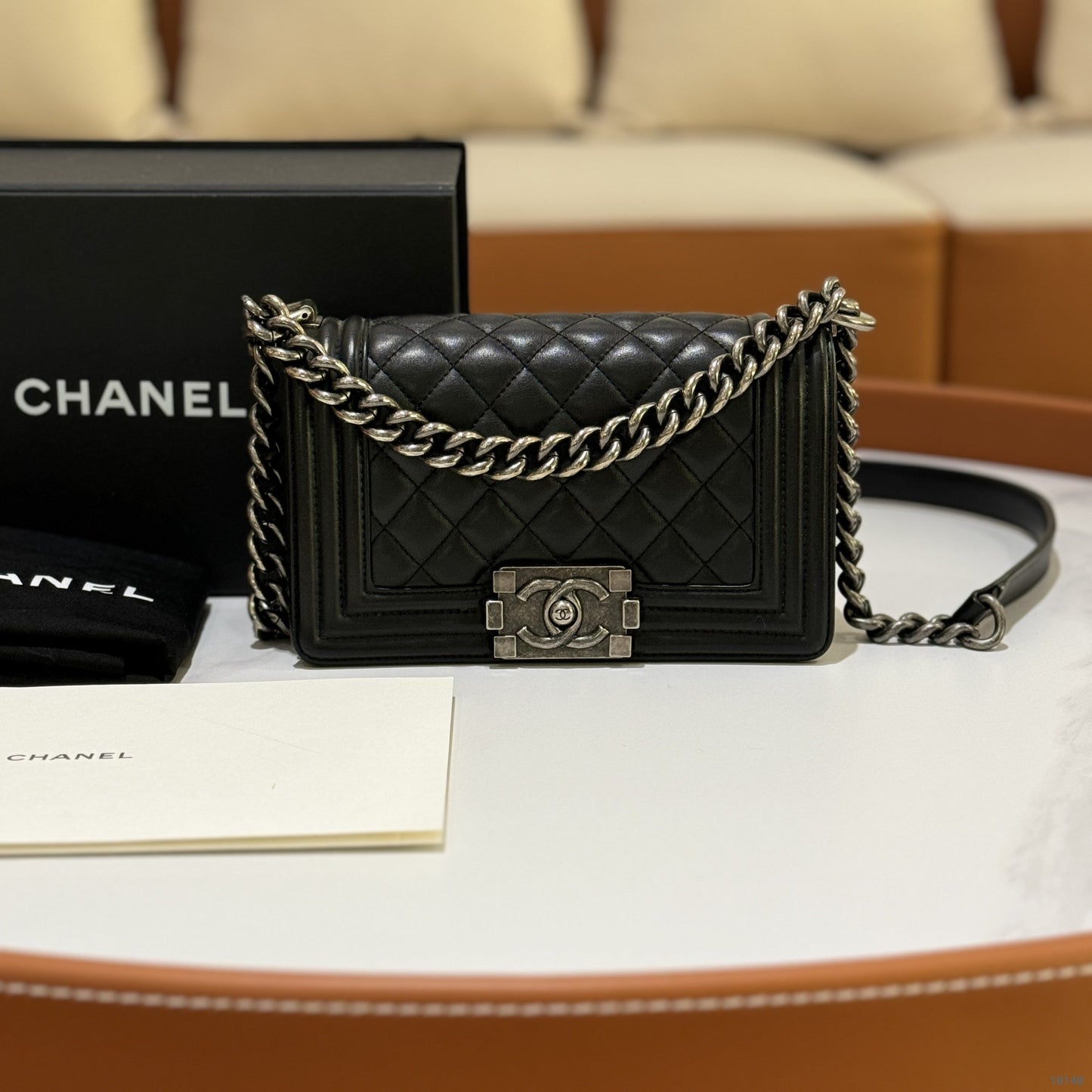 CHANEL LEBOY SMALL IN BLACK WITH SILVER CHAIN