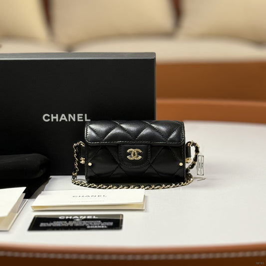 CHANEL LIPSTICK CYLINDER BAG IN BLACK WITH GOLD CHAIN