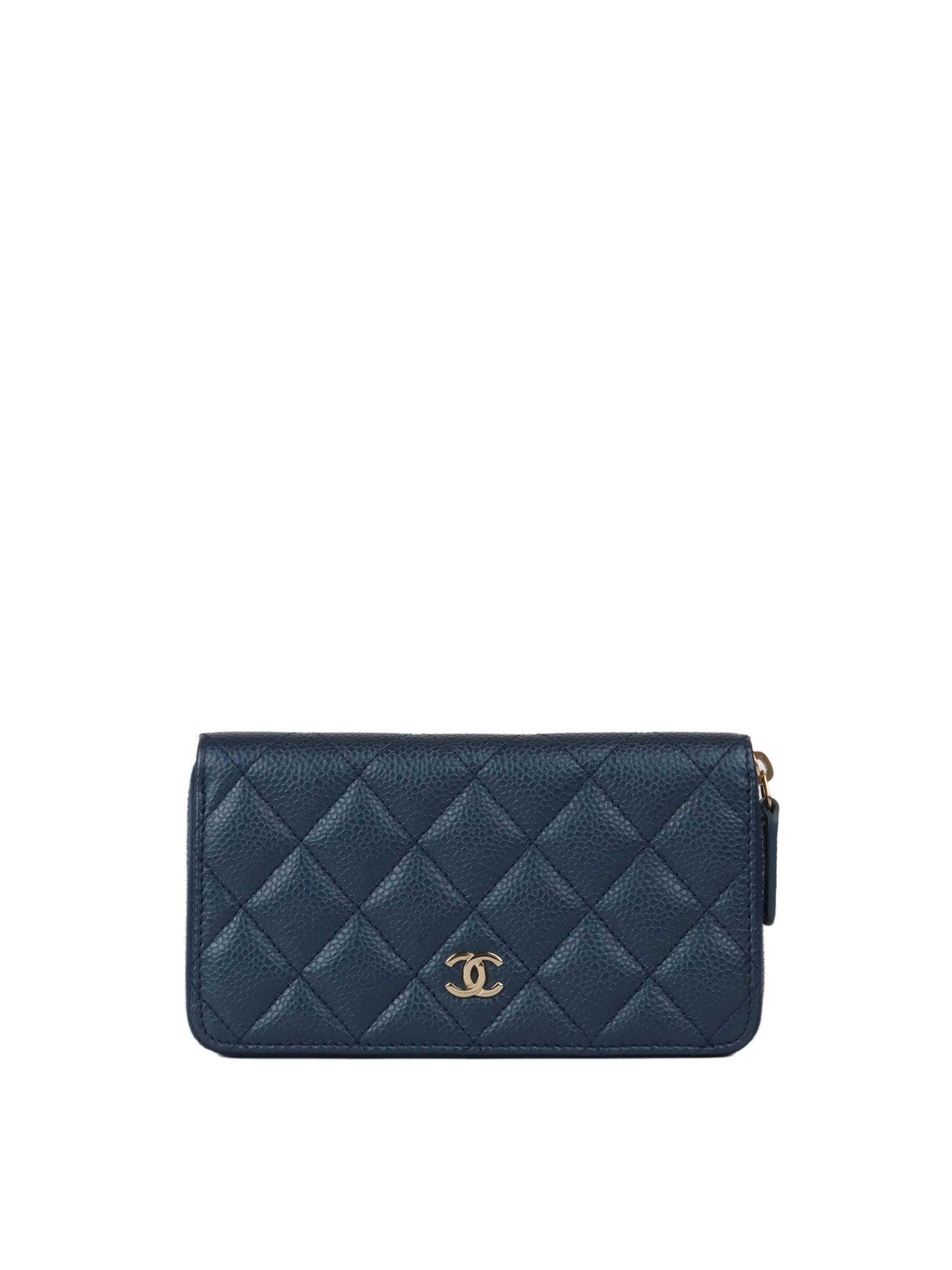 Chanel Blue Iridescent Zip Wallet with GHW.