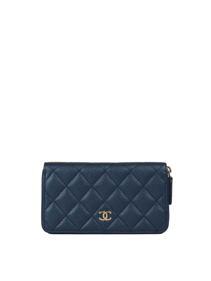 Chanel Blue Iridescent Zip Wallet with GHW.