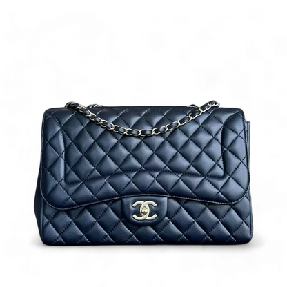 Chanel Chic Flap Jumbo Mademoiselle Quilted Lambskin Dark Blue Golden Hardware Series 21
