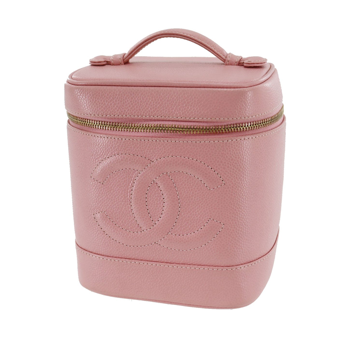 CHANEL CC  Handbag Vanity Pink Caviar Skin Leather Vintage France #CS540