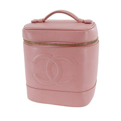 CHANEL CC  Handbag Vanity Pink Caviar Skin Leather Vintage France #CS540