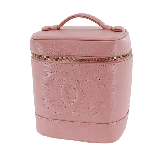 CHANEL CC  Handbag Vanity Pink Caviar Skin Leather Vintage France #CS540