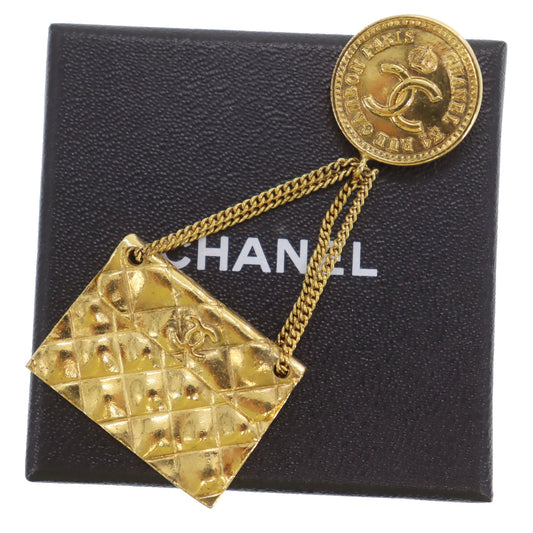 CHANEL CC Logo  Matelasse Swing Pin Brooch Gold Plated 26 Vintage #BX144 S