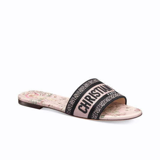 Dior Dior Lucky Dway Slide Embroidered Cotton And White Multicolor Flowers Calendar Allover Motif