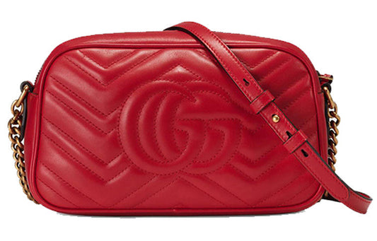 (WMNS) Gucci GG Marmont Gold Logo Leather Chain Small Red Classic Shoulder Messenger Bag 447632-DTD1T-6433