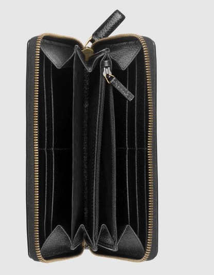 Gucci Leather Zip Around Wallet With Web Black