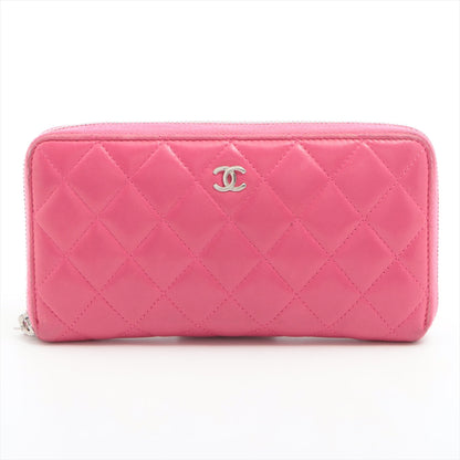 Chanel Matelasse Ram Leather Zippy Long Wallet Pink