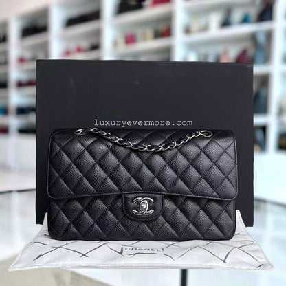Chanel Classic Flap Medium - Caviar Quilted 25CM Black Silver Hardware Series 18