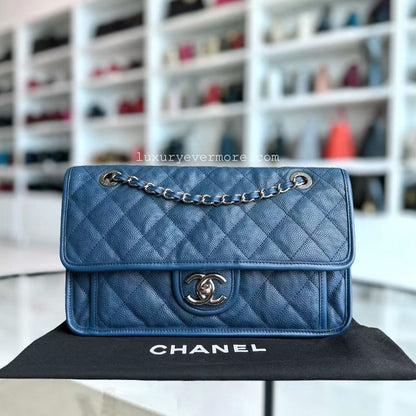 Chanel French Riviera - Caviar 25CM Quilted Blue Silver Palladium Hardware Series 15