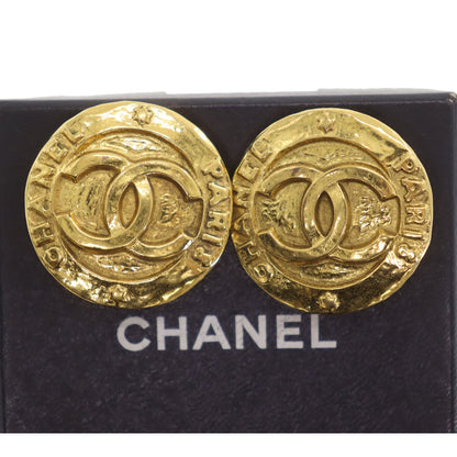 CHANEL CC Logos Round Gold Clip-On Circle Earrings 2853 #BR163