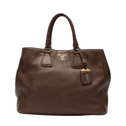 Prada Brown Vitello Daino Leather Shopper Tote