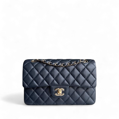 Chanel Classic Flap Small - Caviar Quilted Grained Calfskin Dark Midnight Blue Gold Hardware Series 26