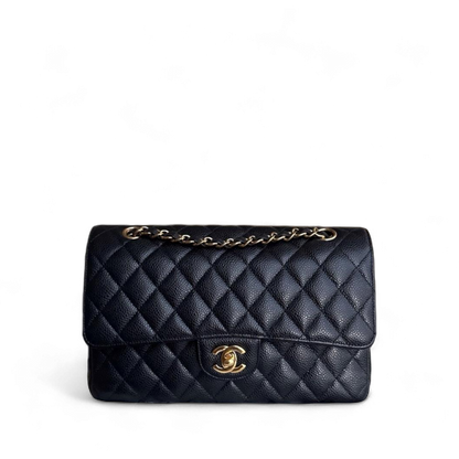 Chanel Classic Flap Medium - Caviar 25CM Quilted Grained Calfskin Black Gold Hardware Series 23