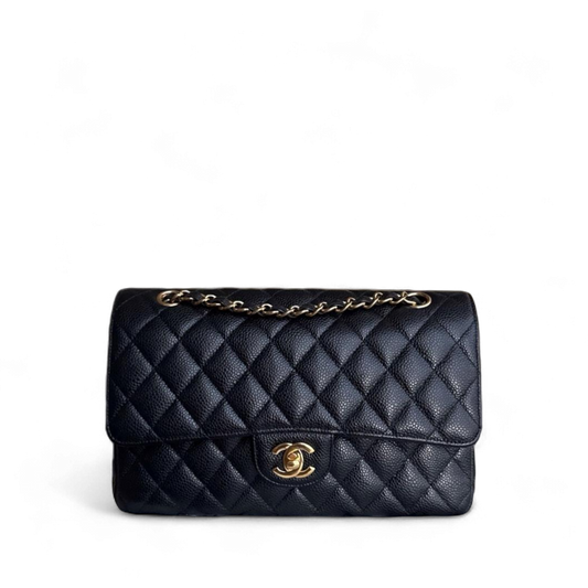Chanel Classic Flap Medium - Caviar 25CM Quilted Grained Calfskin Black Gold Hardware Series 23