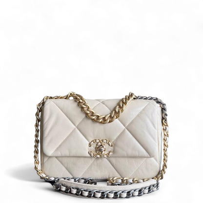 Chanel 19 Bag Small - Quilted Lambskin Light Beige Two-tone Gold Hardware Series 30
