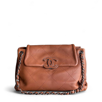 Chanel  Hamptons Accordion Flap - Quilted Wild Stitch Calfskin Dark Brown Silver Hardware Series 15