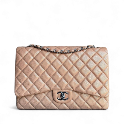 Chanel Classic Flap Maxi - Caviar Quilted Grained Calfskin Metallic Bronze Gold Hardware Series 14