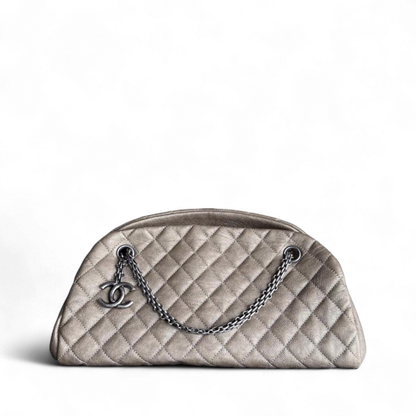 Chanel Mademoiselle Bowling Bag - Quilted Grained Calfskin Caviar Metallic Silver Hardware Series 14