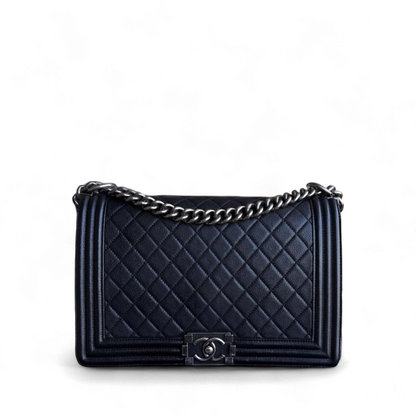 Chanel Boy New Medium - 28CM Quilted Lambskin Black Silver Hardware Series 23