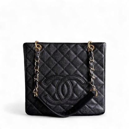 Chanel PST Petite Shopping Tote - Caviar Quilted Grained Calfskin Black Gold Hardware Series 8
