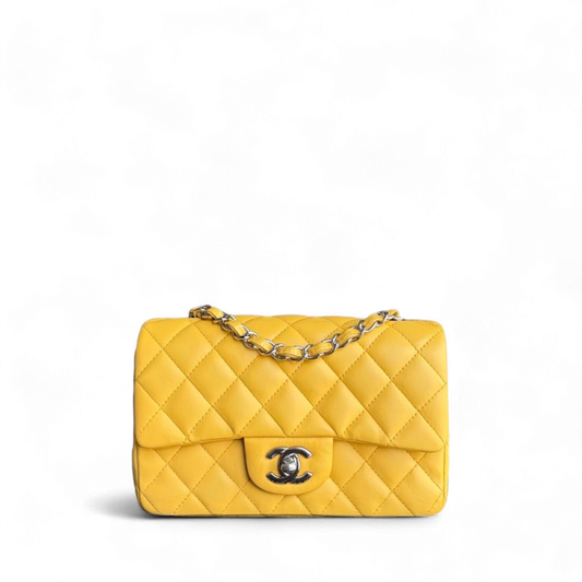 Chanel Classic Flap Mini - 20CM Quilted Lambskin Yellow Silver Hardware Series 25
