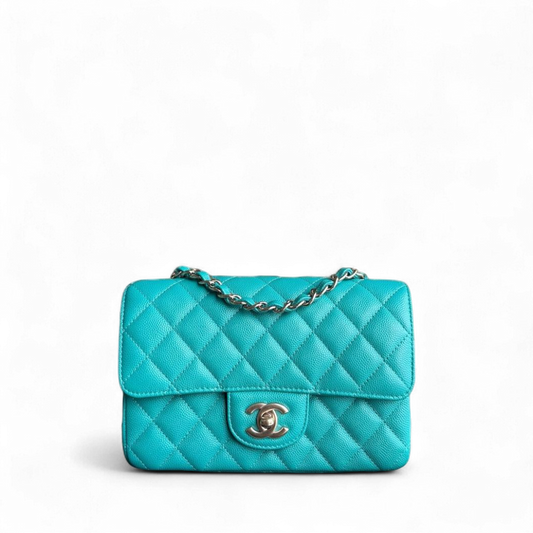 Chanel Classic Flap Mini - Caviar Quilted Grained Calfskin Cyan Gold Hardware Series 23