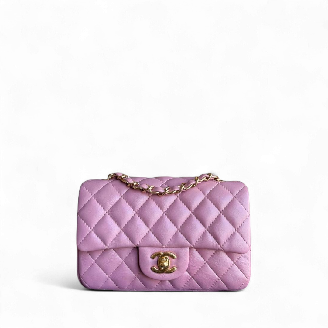 Chanel Classic Flap Mini Rectangle - 20CM Quilted Lambskin Light Pink Gold Hardware Series 21