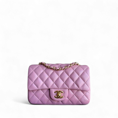Chanel Classic Flap Mini Rectangle - 20CM Quilted Lambskin Light Pink Gold Hardware Series 21