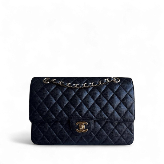 Chanel Classic Flap Medium - Caviar 25CM Quilted Grained Calfskin Black Gold Hardware Series 13