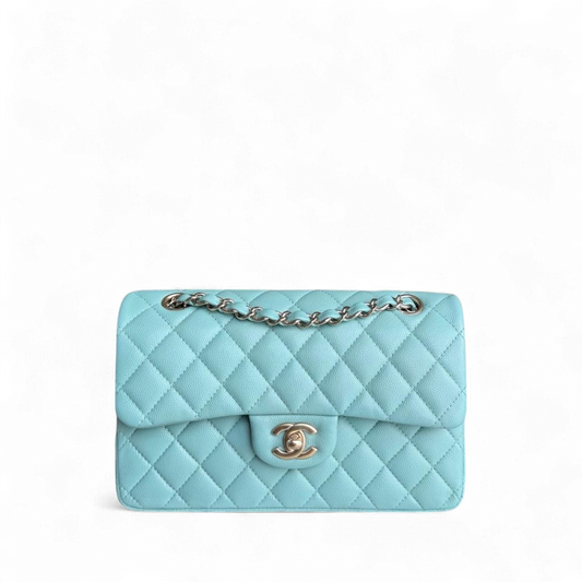 Chanel Classic Flap Small - Caviar 23CM Quilted Grained Calfskin Light Blue Gold Hardware Series 29