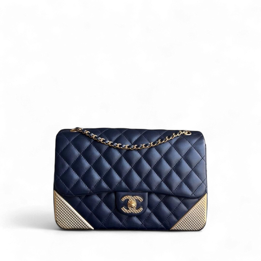 Chanel Classic Flap Seasonal - Rock The Corner Quilted Calfskin Dark Blue Gold Hardware Series 23