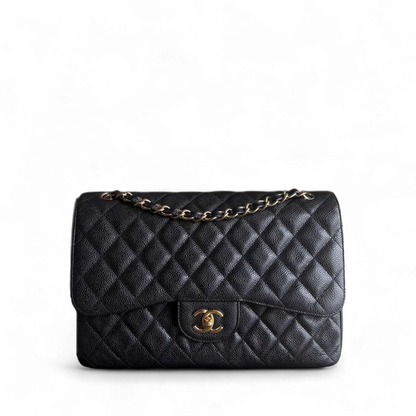 Chanel Classic Flap Jumbo - Caviar 30CM Double Flap Quilted Grained Calfskin Black Gold Hardware Series 15