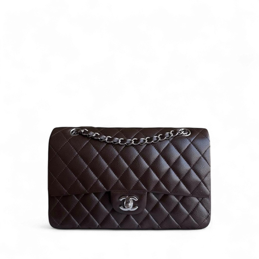 Chanel Classic Flap Medium - Caviar 25CM Quilted Grained Calfskin Dark Brown Silver Hardware Series 14